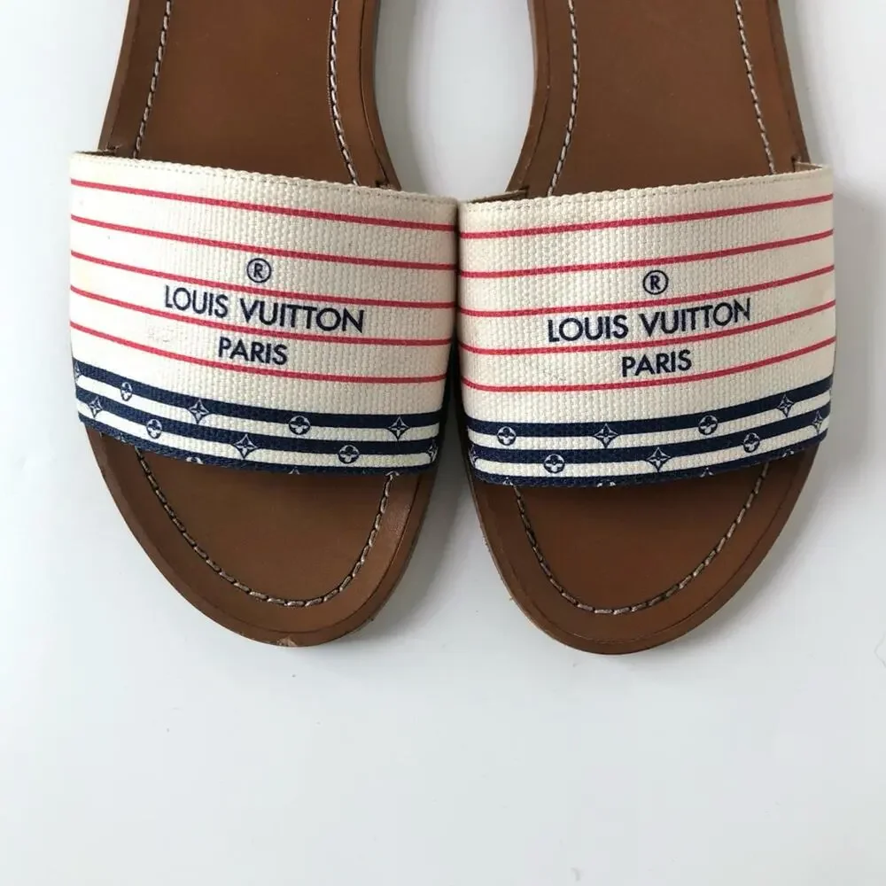 Louis Vuitton Canvas Escale Lock It Mule Flats Slip On Sandals 37 - Picture 3 of 10